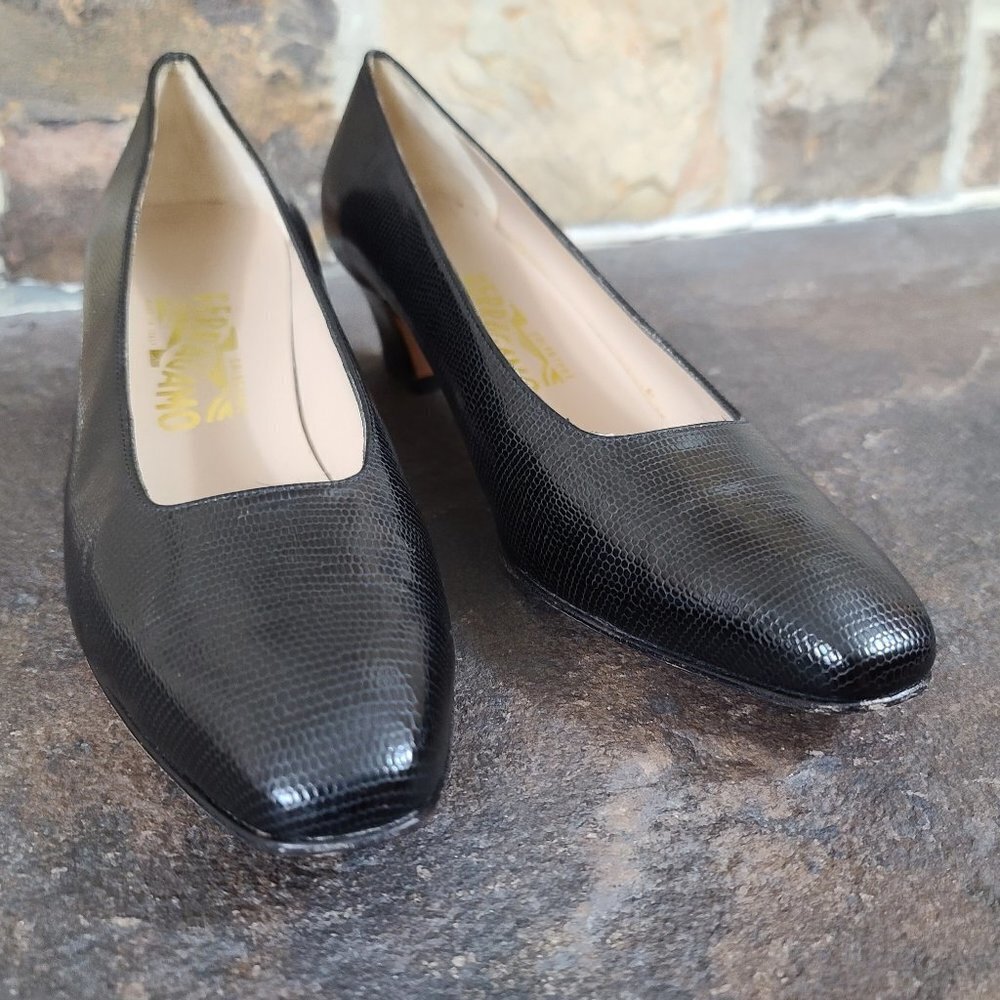 SALVATORE Ferragamo Black Vintage Heels 9.5 - Picture 2 of 9